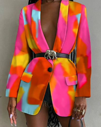 Tie Dye Print Straight Coat Blazer