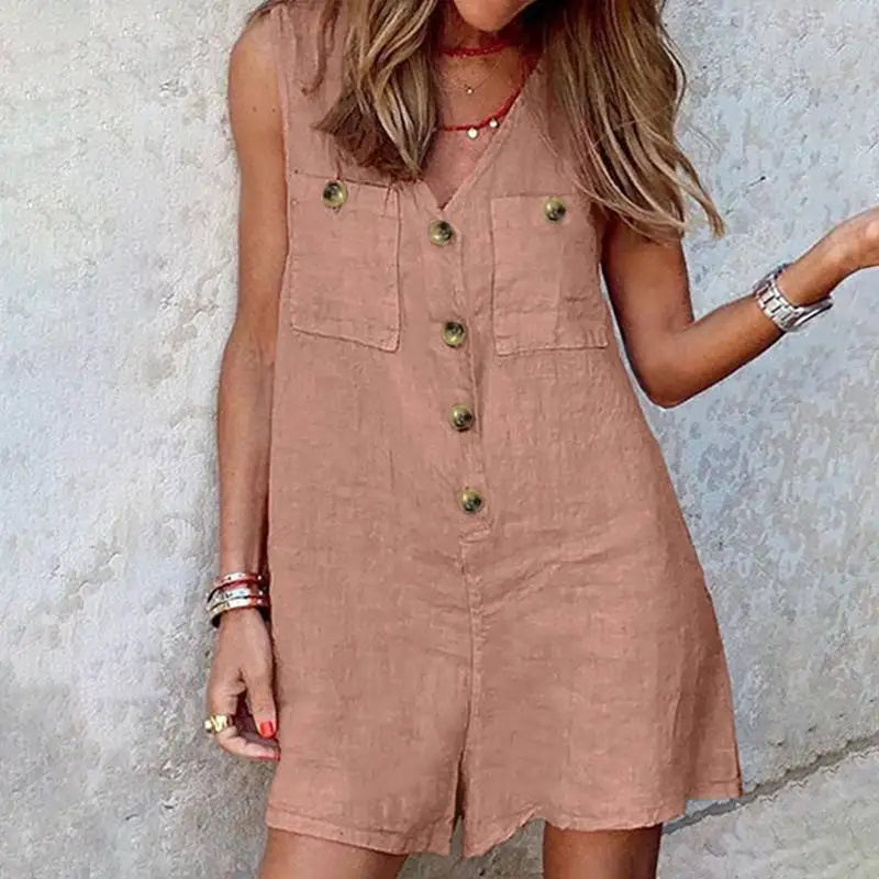 Stylish Women V Neck Sleeveless Romper