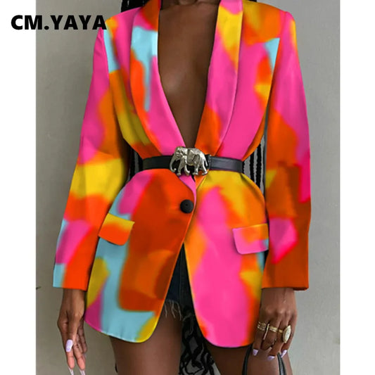 Tie Dye Print Straight Coat Blazer