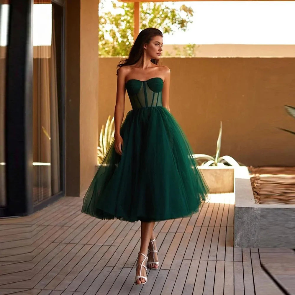 Green Tulle A Line Short Dress