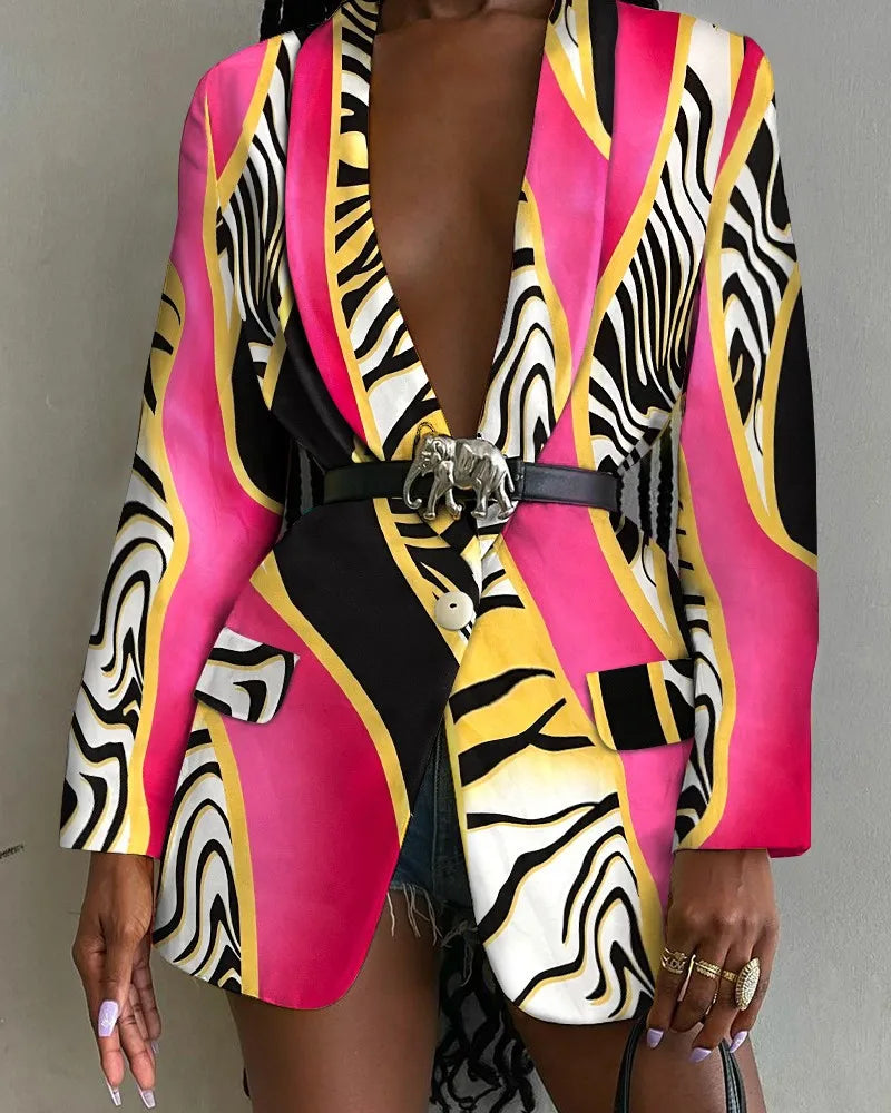 Tie Dye Print Straight Coat Blazer