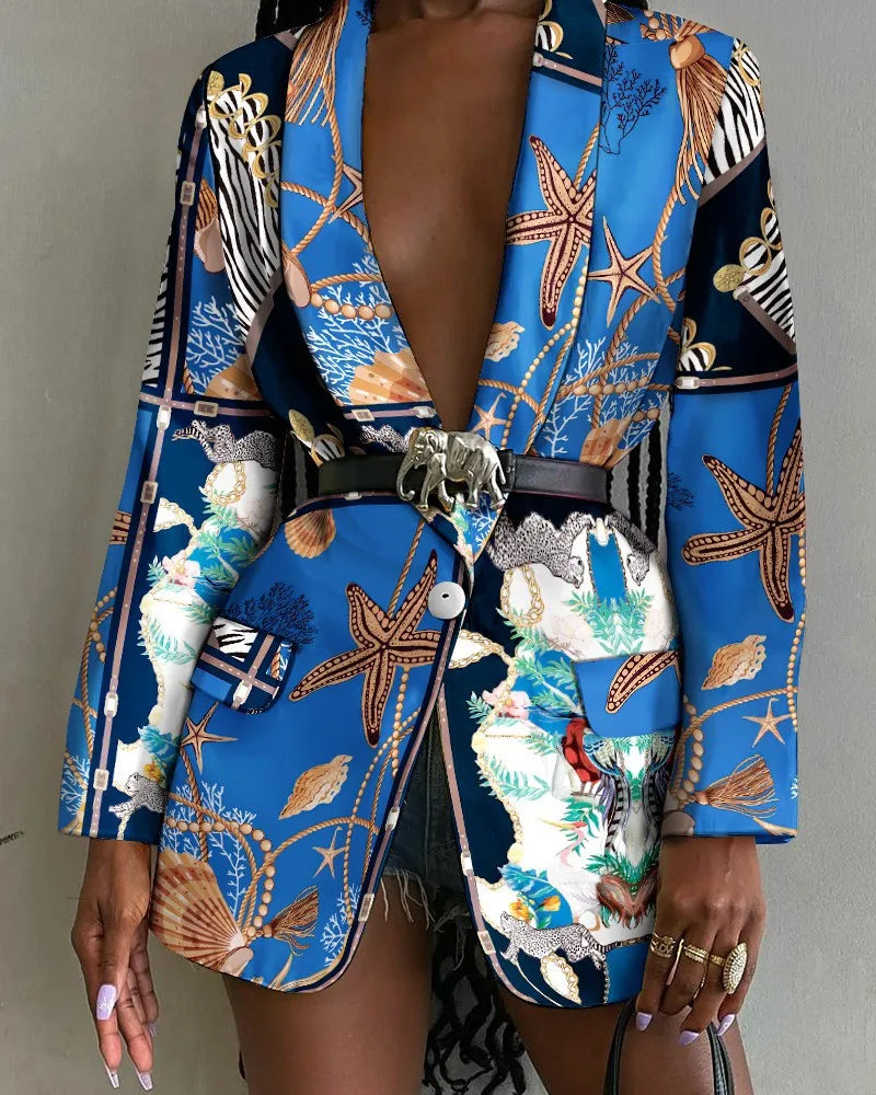 Tie Dye Print Straight Coat Blazer