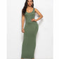 Elegant High Stretch Tank Robe Spring Summer Thin Long Dress  O-neck Sleeveless