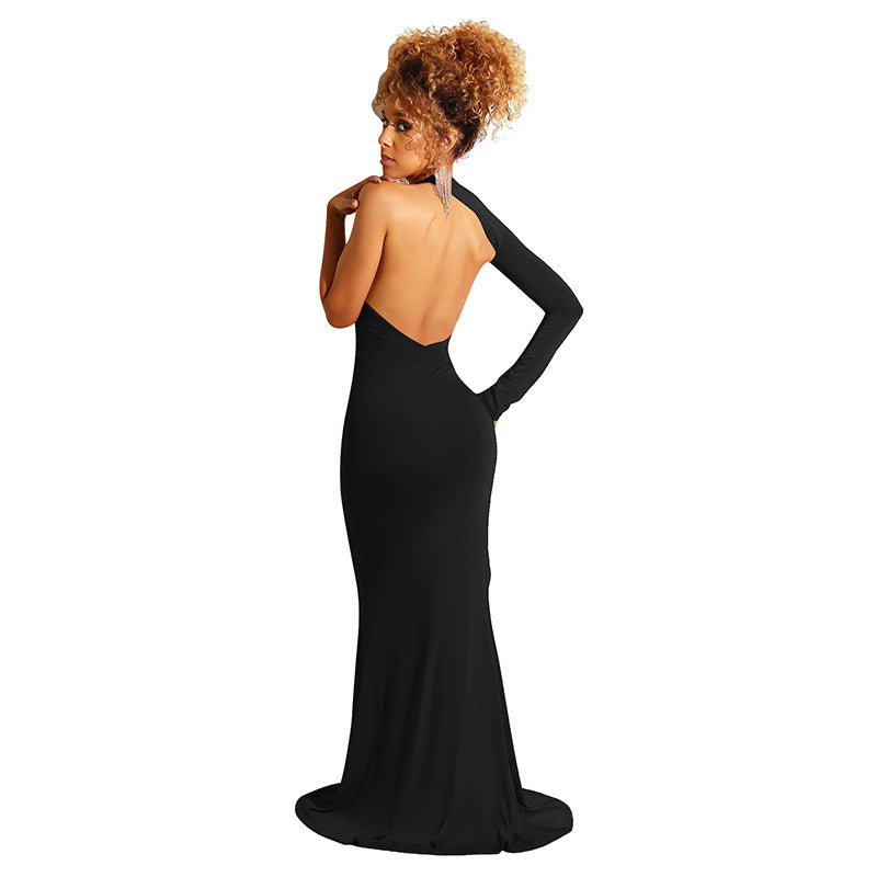 One Long Sleeve Backless Split Maxi Dresses