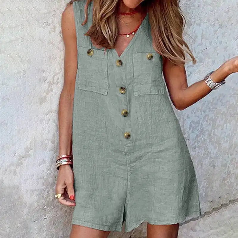 Stylish Women V Neck Sleeveless Romper