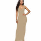 Elegant High Stretch Tank Robe Spring Summer Thin Long Dress  O-neck Sleeveless