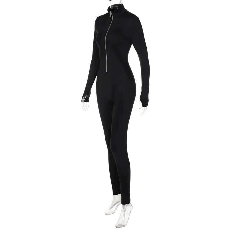 Fitness Outfit Female Jumpsuit Casual Sporty Workout Zipper