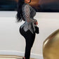 Sparkle Black Rhinestone Long Pants Jumpsuit