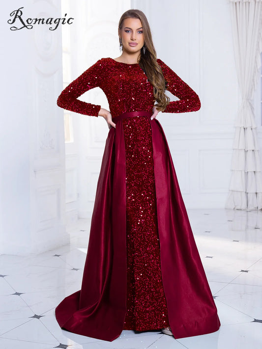 Sequin Full Sleeve Evening Party Gown Mermaid Dress