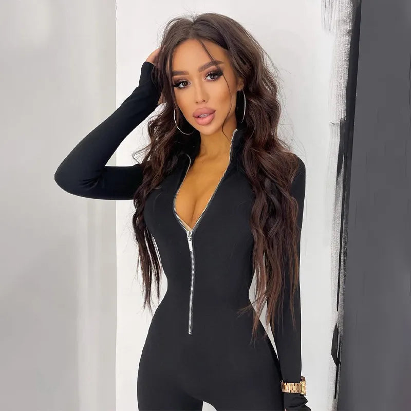 Fitness Outfit Female Jumpsuit Casual Sporty Workout Zipper