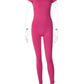 Solid Short Sleeve Backless Sexy Bodycon Skinny One Piece Jumpsuit