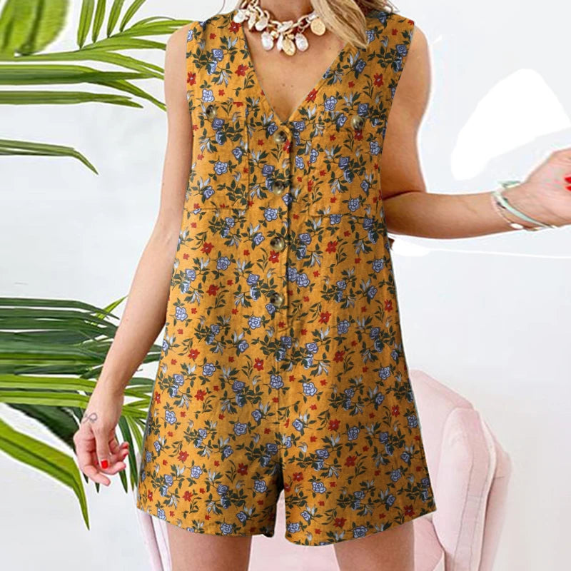 Stylish Women V Neck Sleeveless Romper