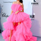 Fuchsia Dress High Low Strapless Tiered Pleat Tulle