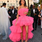 Fuchsia Dress High Low Strapless Tiered Pleat Tulle