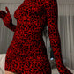 Long Sleeve Leopard Print Skinny Mini Dress With Gloves Bodycon Turtleneck