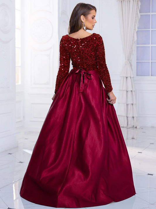 Sequin Full Sleeve Evening Party Gown Mermaid Dress