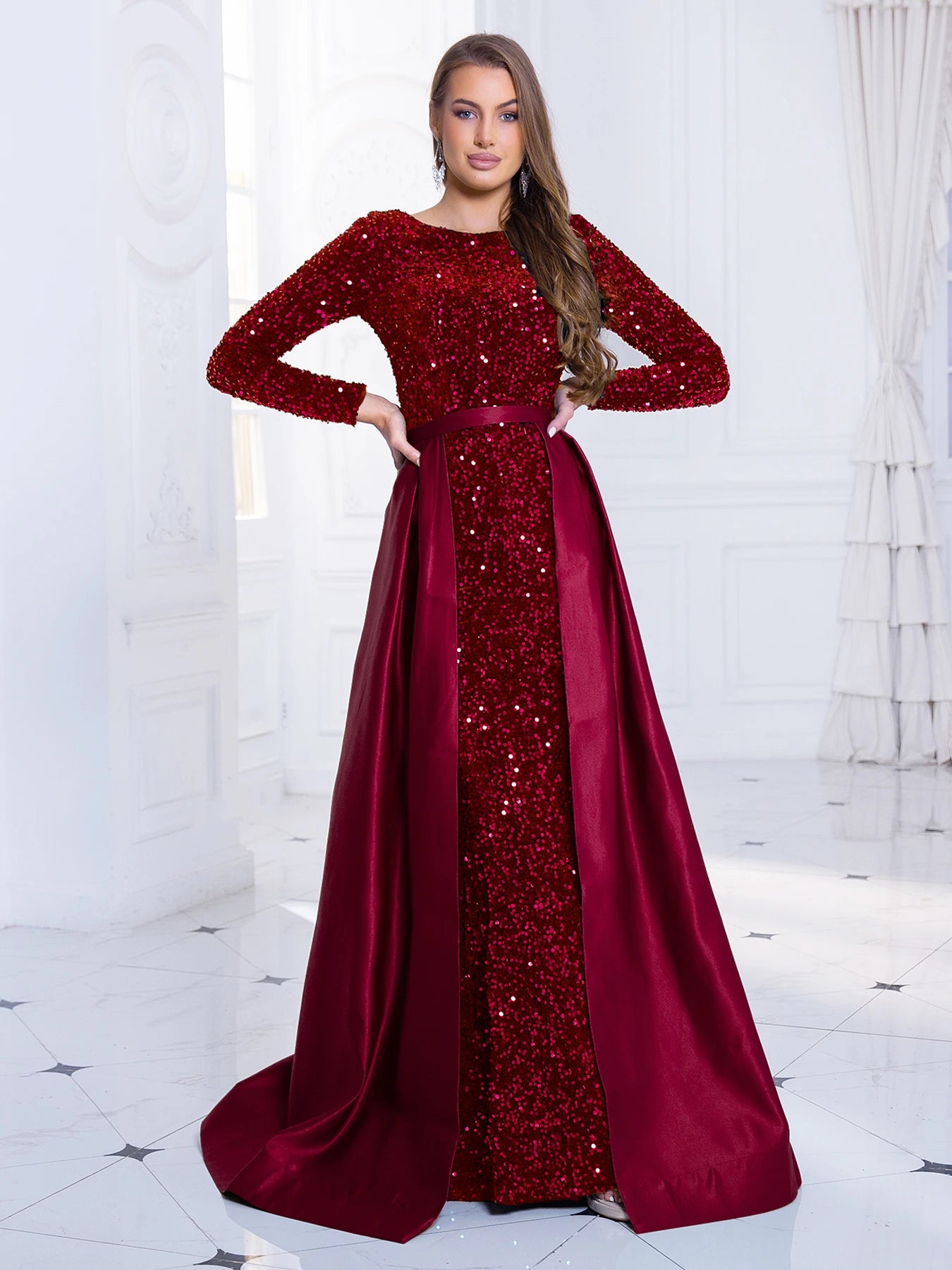 Sequin Full Sleeve Evening Party Gown Mermaid Dress