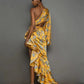 Slanted Shoulder Floral Irregular Ruffle Dress