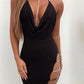 Sexy Deep V Neck Low-cut Side Split Silver Collar Bodycon Dress
