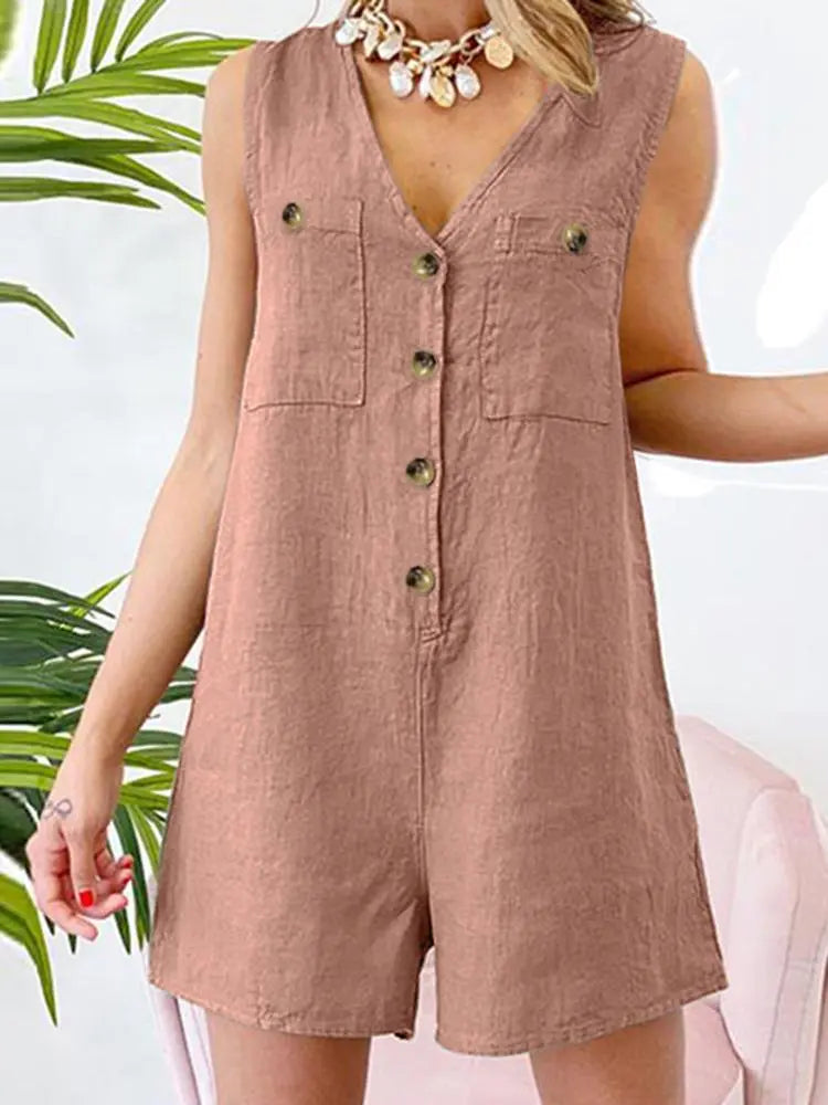 Stylish Women V Neck Sleeveless Romper