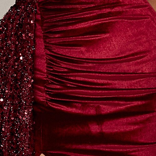 Sequined Velvet Elegance - One Shoulder Draped Gown