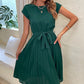 Sun-Kissed Elegance - Pleated O-Neck Midi Tunic