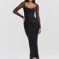 Elegant Sheer Long Sleeve Sexy Maxi Dress