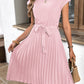 Sun-Kissed Elegance - Pleated O-Neck Midi Tunic