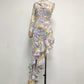 Slanted Shoulder Floral Irregular Ruffle Dress