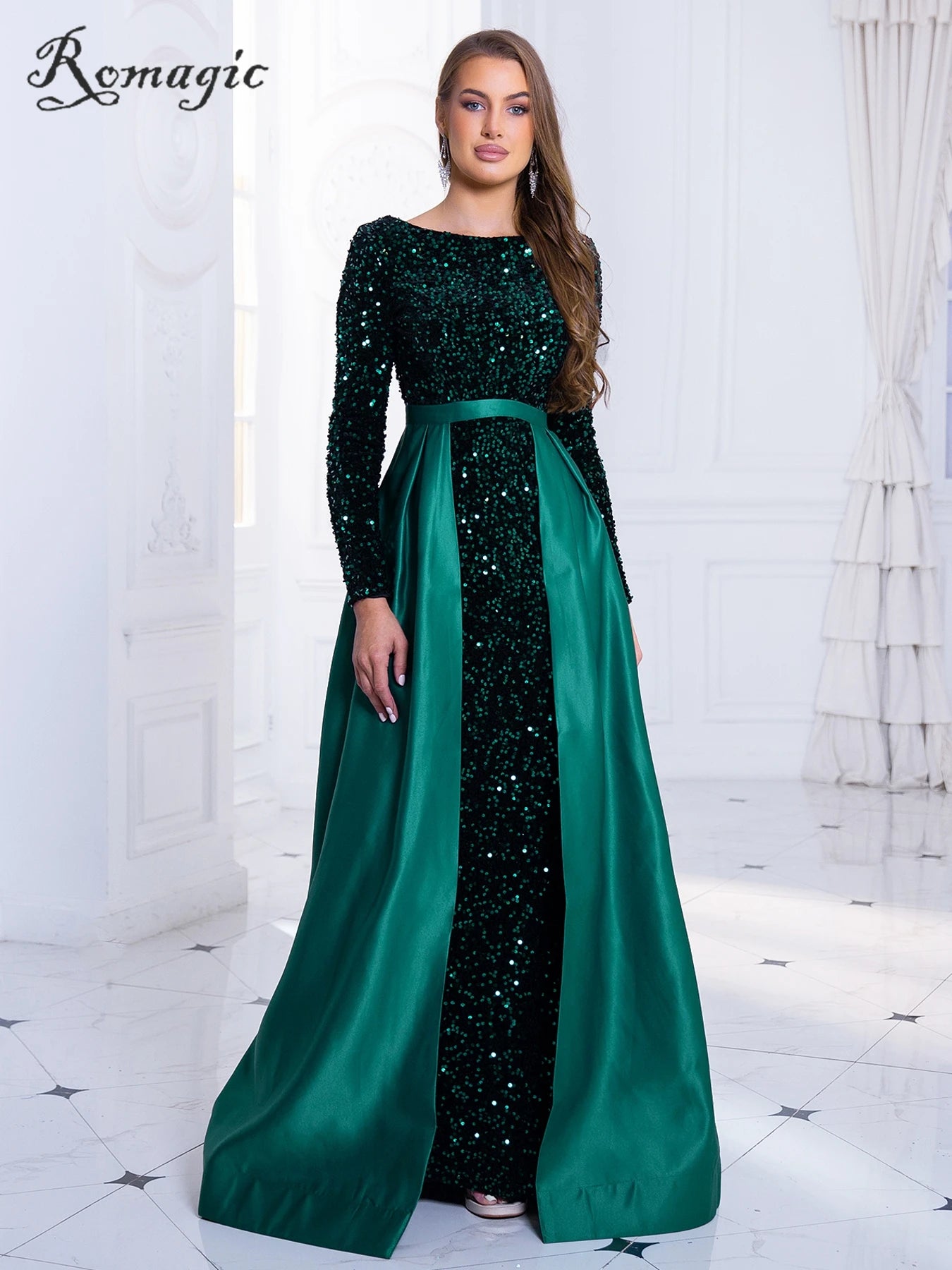 Sequin Full Sleeve Evening Party Gown Mermaid Dress