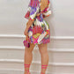 Tied Detail Backless Tropical Bird Print Dress