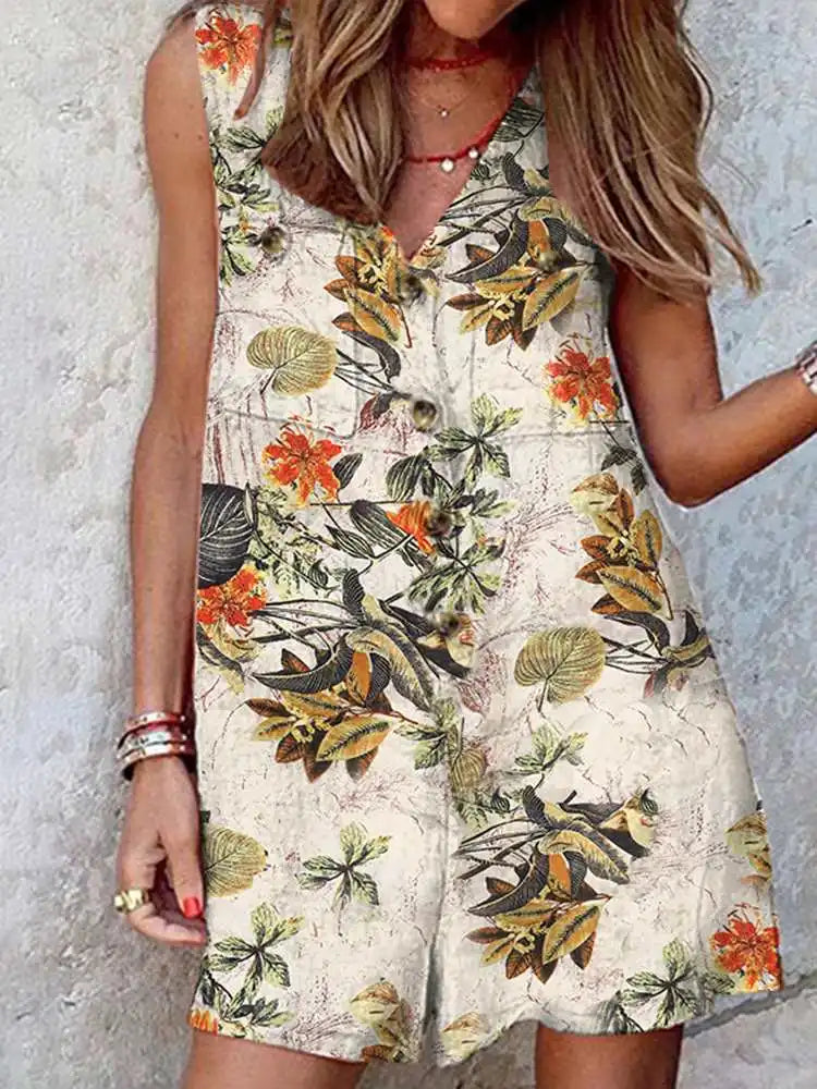 Stylish Women V Neck Sleeveless Romper