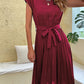 Sun-Kissed Elegance - Pleated O-Neck Midi Tunic