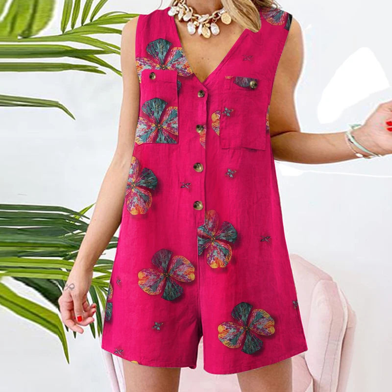 Stylish Women V Neck Sleeveless Romper