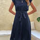 Sun-Kissed Elegance - Pleated O-Neck Midi Tunic