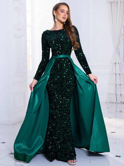 Sequin Full Sleeve Evening Party Gown Mermaid Dress