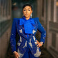 Luxury Blue Women Suit Set Blazer+Pants 2 Pieces