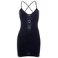 Solid Color Sling Mini Dress Metal Buckle