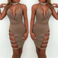 Sexy Deep V Neck Low-cut Side Split Silver Collar Bodycon Dress