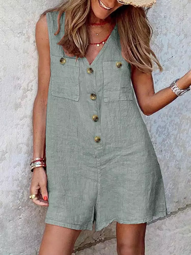 Stylish Women V Neck Sleeveless Romper