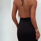 Sexy Deep V Neck Low-cut Side Split Silver Collar Bodycon Dress