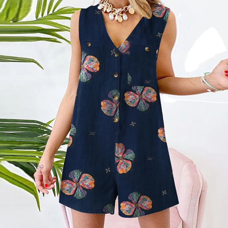 Stylish Women V Neck Sleeveless Romper