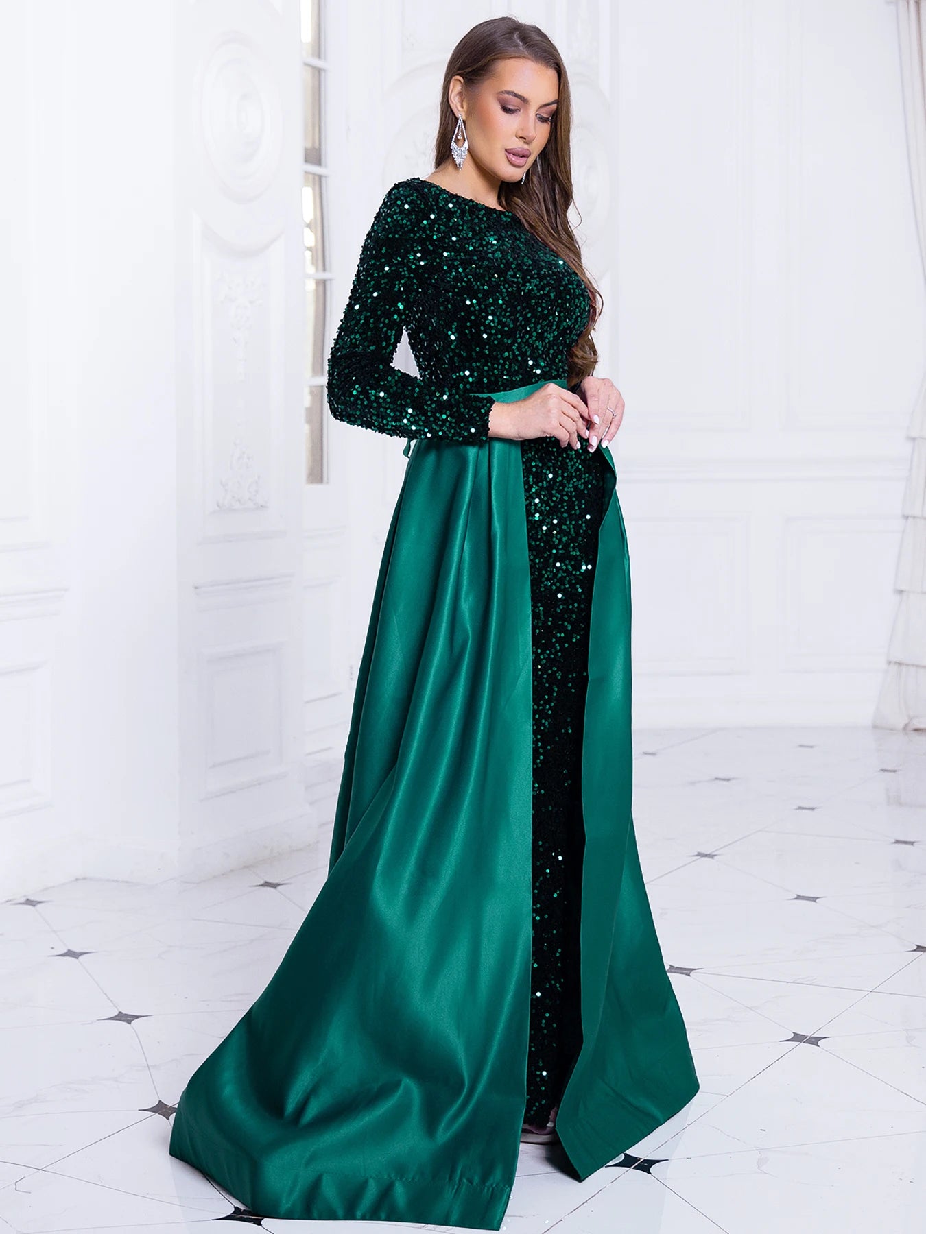 Sequin Full Sleeve Evening Party Gown Mermaid Dress