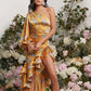 Slanted Shoulder Floral Irregular Ruffle Dress
