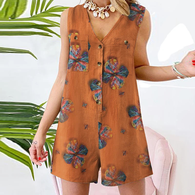 Stylish Women V Neck Sleeveless Romper