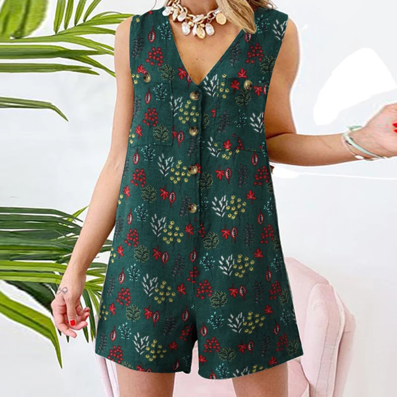 Stylish Women V Neck Sleeveless Romper