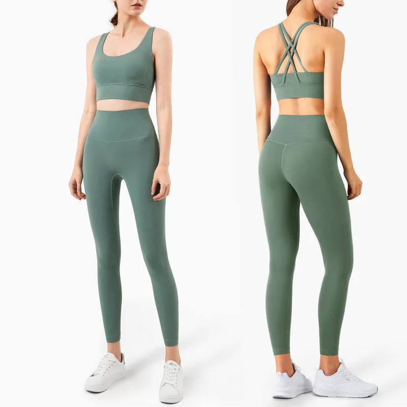 Yoga Set Leggings And Tops Fitness Sports Suits Gym Clothing