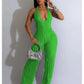 Fashion Ruffles Women Halter Deep V-neck Backless Wide Leg Jumpsuit