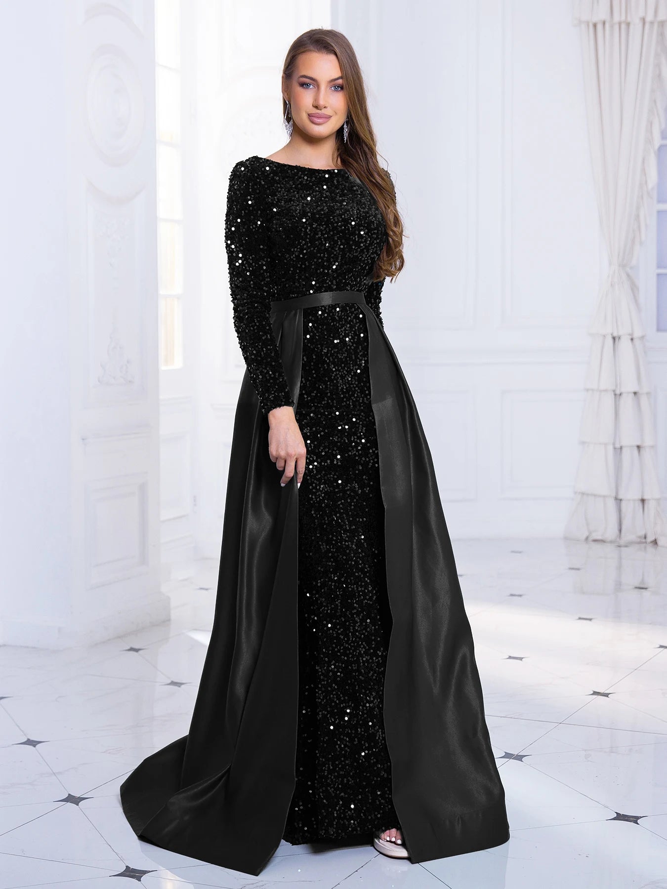 Sequin Full Sleeve Evening Party Gown Mermaid Dress