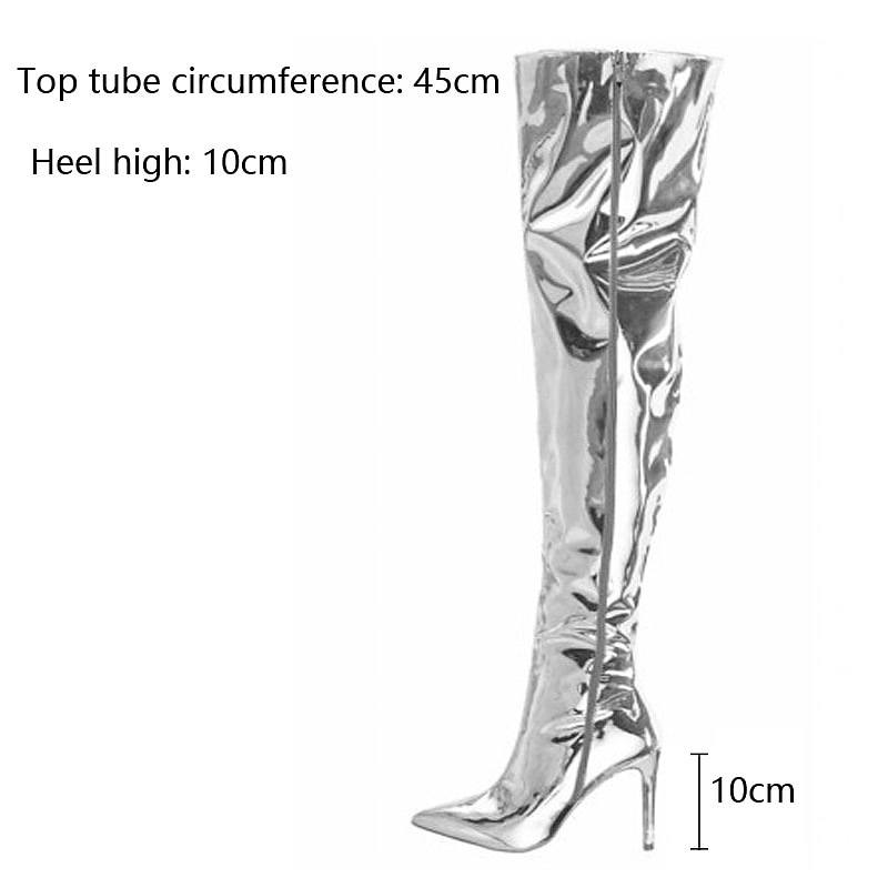 Women Boots Silver Pointy Toe High Thin Heels